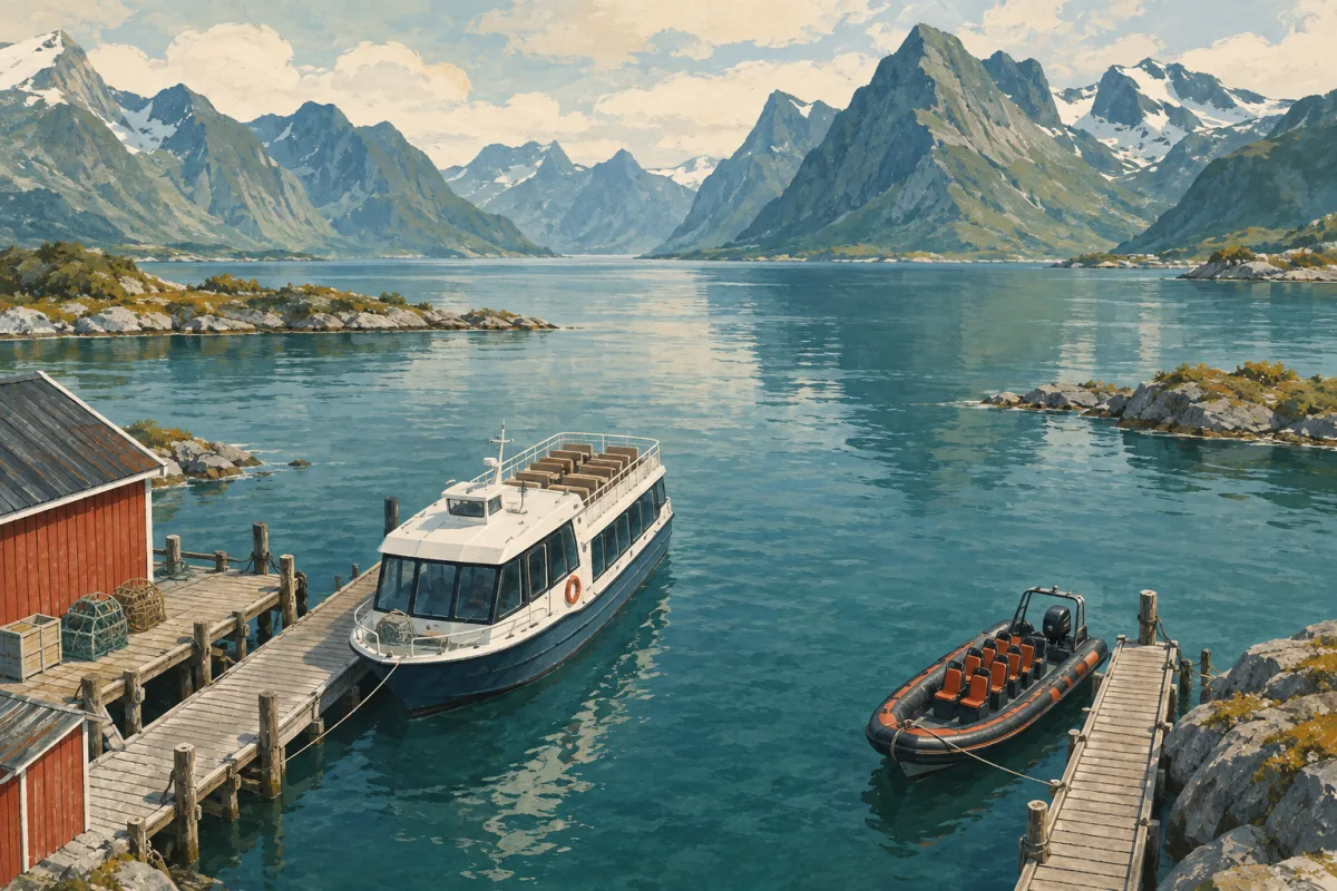 Konseptillustrasjon som sammenligner en større sightseeingbåt med en åpen RIB