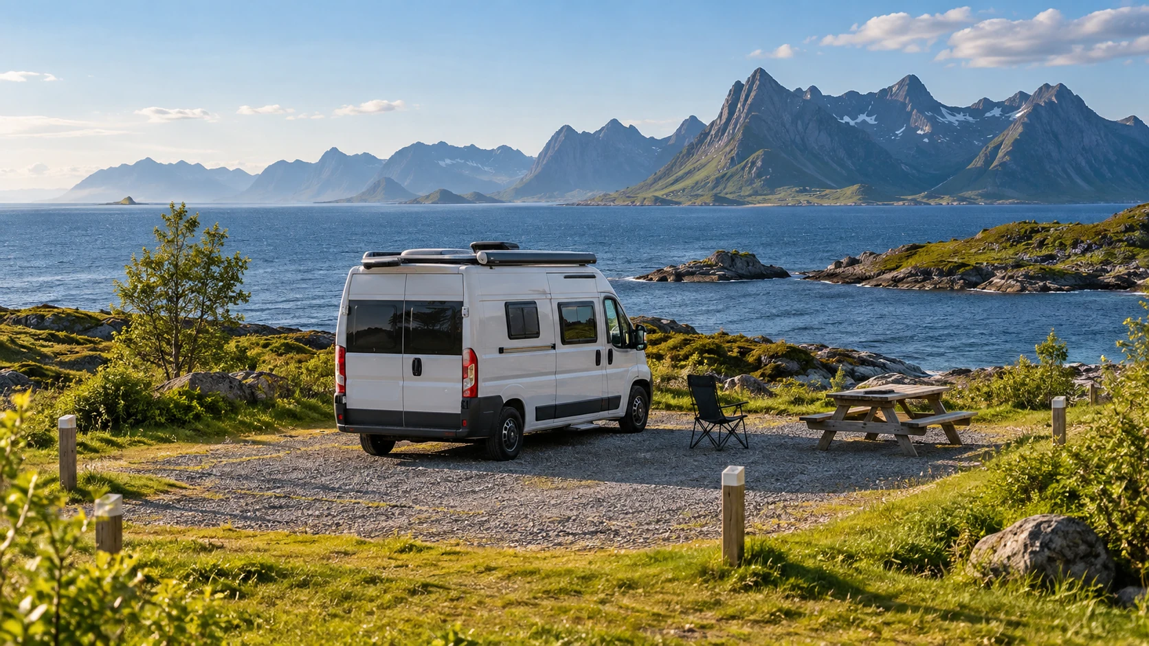KI-illustrasjon: Camping og bobil i Lofoten
